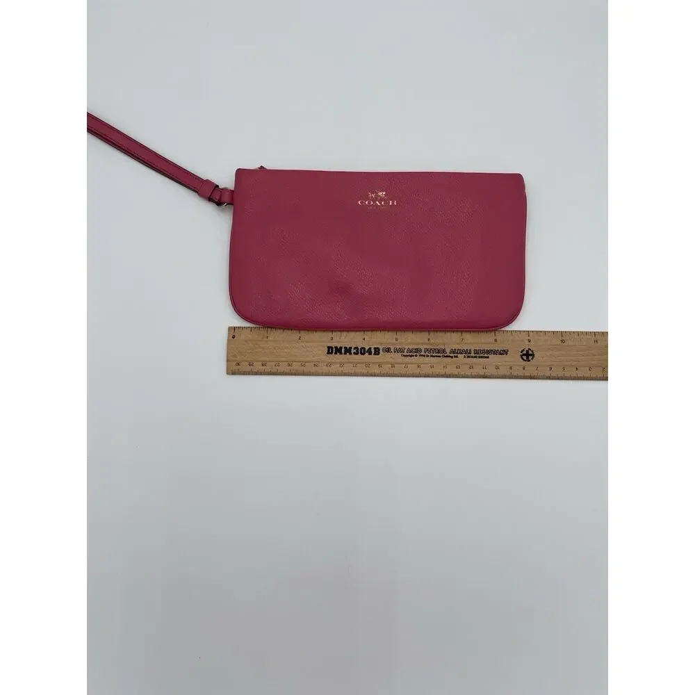 COACH Wristlet Pink Crossgrain Leather Large 9” X 5” Clutch Zip Card Slots NY